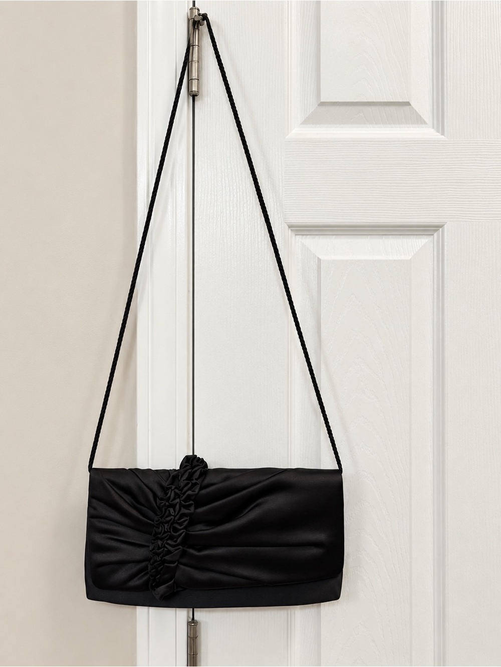 Y2K Black Ruched Satin Ruffle Evening Clutch Shoulder Bag